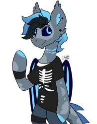 Size: 1600x2048 | Tagged: safe, artist:nathegar, derpibooru import, oc, oc:tonic, unofficial characters only, dracony, dragon, hybrid, pony, accessories, armband, bipedal, clothes, ear piercing, image, jpeg, piercing, simple background, white background