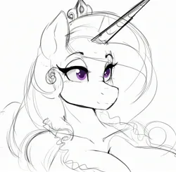 Size: 2556x2500 | Tagged: safe, artist:thelunarmoon, derpibooru import, princess cadance, anthro, big breasts, breasts, bust, busty princess cadance, cleavage, female, image, jpeg, monochrome, neo noir, partial color, portrait, simple background, sketch, solo, white background