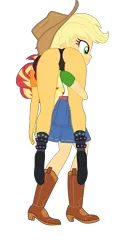 Size: 2098x3765 | Tagged: suggestive, artist:gmaplay, derpibooru import, applejack, sunset shimmer, human, equestria girls, equestria girls series, forgotten friendship, ass, black underwear, bunset shimmer, butt, carrying, clothes, face down ass up, image, over the shoulder, panties, png, story included, unconscious, underwear