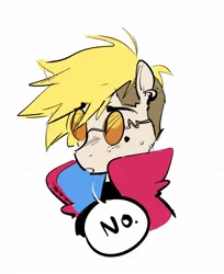 Size: 931x1142 | Tagged: safe, artist:opalacorn, derpibooru import, ponified, earth pony, pony, bust, clothes, ear piercing, earring, image, jacket, jewelry, jpeg, male, no, piercing, simple background, solo, stallion, sunglasses, trigun, vash the stampede, white background