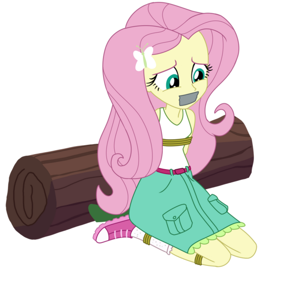 Size: 894x894 | Tagged: safe, artist:splendidbondage, derpibooru import, fluttershy, equestria girls, legend of everfree, femsub, fluttersub, gag, image, png, solo, submissive, tape, tape gag, tied up