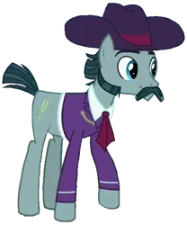Size: 498x600 | Tagged: safe, derpibooru import, turner mccolt, earth pony, pony, the hooffields and mccolts, clothes, eyebrows, facial hair, hat, image, male, mccolt family, moustache, png, sideburns, stallion, suit, vector