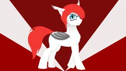 Size: 1920x1080 | Tagged: safe, artist:puginpocket, derpibooru import, oc, unofficial characters only, bat pony, pony, bat pony oc, bat wings, blue eyes, folded wings, glasses, image, male, png, red mane, simple background, solo, stallion, white coat, wings