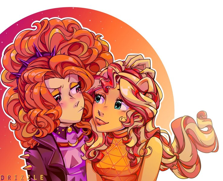 Size: 1545x1255 | Tagged: safe, artist:drizzledazzle, derpibooru import, adagio dazzle, sunset shimmer, equestria girls, duo, female, image, jpeg, lesbian, shipping, sunsagio