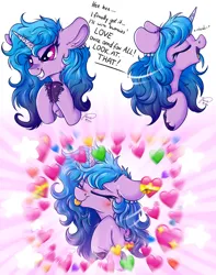 Size: 4408x5580 | Tagged: safe, artist:julunis14, derpibooru import, izzy moonbow, pony, unicorn, :p, absurd resolution, bust, cute, dialogue, eyes closed, female, g5, grin, heart, image, inhaling, izzybetes, mare, mlem, multeity, open mouth, open smile, png, portrait, silly, smiling, solo, tongue out, unshorn fetlocks