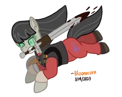 Size: 561x448 | Tagged: safe, artist:bloonacorn, derpibooru import, octavia melody, earth pony, pony, /mlp/ tf2 general, image, mouth hold, png, simple background, sword, team fortress 2, transparent background, weapon