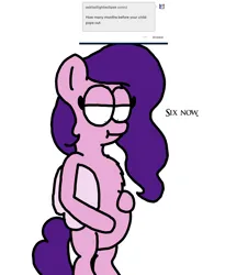 Size: 3023x3351 | Tagged: safe, artist:professorventurer, derpibooru import, pipp petals, pegasus, pony, series:ask pippamena, :i, bipedal, chest fluff, female, g5, hoof on belly, image, mare, pippamena, png, pregnant, primrose petals