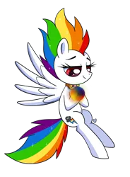 Size: 3305x4500 | Tagged: safe, artist:domesticmaid, derpibooru import, rainbow dash, pegasus, pony, commission, commissioner:lux-klonoa, element of loyalty, fanon, female, image, mare, png, simple background, solo, spread wings, super rainbow dash, transparent background, wings