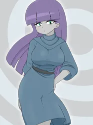 Size: 1882x2512 | Tagged: safe, artist:batipin, derpibooru import, maud pie, equestria girls, abstract background, breasts, busty maud pie, female, hand on hip, image, looking at you, png, simple background, solo, solo female