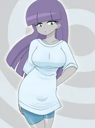 Size: 1882x2512 | Tagged: safe, alternate version, artist:batipin, derpibooru import, maud pie, equestria girls, abstract background, breasts, busty maud pie, female, hand on hip, image, looking at you, png, simple background, solo, solo female