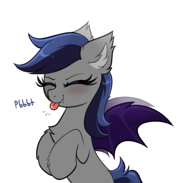 Size: 4000x4000 | Tagged: safe, artist:confetticakez, derpibooru import, oc, oc:echo, unofficial characters only, bat pony, pony, :p, bat pony oc, bat wings, blushing, chest fluff, cute, eyes closed, fangs, female, image, mare, png, raspberry, simple background, tongue out, white background, wings