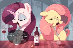 Size: 3335x2179 | Tagged: safe, artist:nookprint, derpibooru import, fluttershy, rarity, pegasus, unicorn, alcohol, image, png, wine