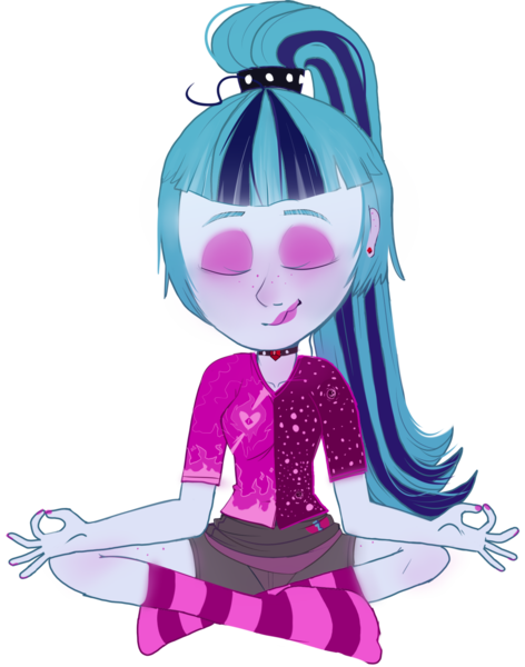 Size: 1280x1626 | Tagged: safe, artist:chrismc373, artist:lawrence alpaca, derpibooru import, sonata dusk, equestria girls, clothes, image, meditating, png, shorts, simple background, skirt, solo, transparent background