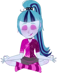 Size: 1280x1626 | Tagged: safe, artist:beth, artist:chrismc373, derpibooru import, sonata dusk, equestria girls, clothes, image, meditating, png, shorts, simple background, skirt, solo, transparent background