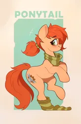 Size: 1384x2107 | Tagged: safe, artist:rexyseven, derpibooru import, oc, oc:rusty gears, unofficial characters only, earth pony, pony, alternate hairstyle, female, image, mare, png, ponytail, sock, solo