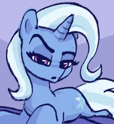 Size: 261x284 | Tagged: safe, artist:plunger, derpibooru import, trixie, pony, unicorn, drawthread, eyebrows, female, image, lying down, mare, one eyebrow raised, png, raised eyebrow, simple background