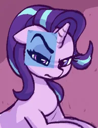 Size: 235x304 | Tagged: safe, artist:plunger, derpibooru import, starlight glimmer, trixie, pony, unicorn, drawthread, ears, eyebrows, female, floppy ears, image, mare, meme, png, ponified animal photo, ponified meme, raised eyebrow, simple background