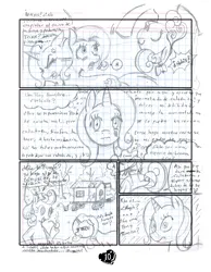 Size: 2551x3295 | Tagged: safe, artist:vermillon-loup, derpibooru import, screwball, trixie, earth pony, pony, unicorn, comic:my little chrysi love is delicious, cross-popping veins, dialogue, emanata, female, graph paper, hat, image, jpeg, mare, propeller hat, traditional art