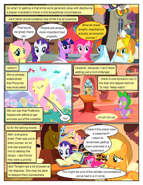 Size: 612x792 | Tagged: safe, artist:newbiespud, derpibooru import, edit, edited screencap, screencap, applejack, discord, fluttershy, owlowiscious, pinkie pie, rainbow dash, rarity, spike, twilight sparkle, bird, draconequus, dragon, earth pony, owl, pegasus, pony, unicorn, comic:friendship is dragons, book, comic, dialogue, eyelashes, female, hat, image, male, mane seven, mane six, mare, png, reading, screencap comic