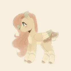 Size: 1024x1024 | Tagged: safe, artist:flowercatbutters, derpibooru import, fluttershy, butterfly, insect, pegasus, pony, alternate design, blaze (coat marking), blushing, butterfly on nose, coat markings, colored ears, colored hooves, colored wings, colored wingtips, dappled, deer tail, ear tufts, facial markings, februpony, female, folded wings, image, insect on nose, looking at something, mare, missing cutie mark, multicolored wings, no pupils, pale belly, png, profile, socks (coat marking), solo, standing, tail, wings