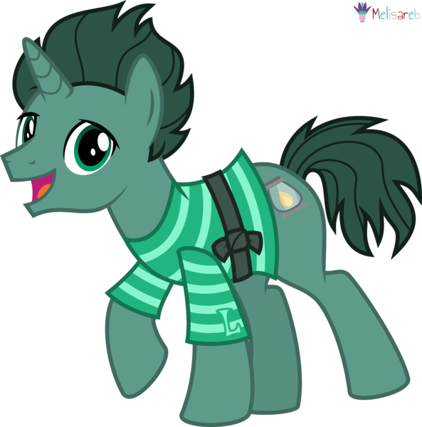 Size: 4000x4050 | Tagged: safe, artist:melisareb, derpibooru import, part of a set, ponified, pony, unicorn, .svg available, absurd resolution, alphabet lore, clothes, crossover, image, l (letter), looking at you, male, open mouth, png, raised hoof, shirt, simple background, solo, species swap, stallion, striped shirt, transparent background, vector