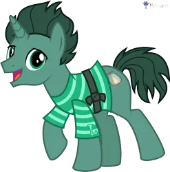 Size: 4000x4050 | Tagged: safe, artist:melisareb, derpibooru import, part of a set, ponified, pony, unicorn, .svg available, absurd resolution, alphabet lore, clothes, crossover, image, l (letter), looking at you, male, open mouth, png, raised hoof, shirt, simple background, solo, species swap, stallion, striped shirt, transparent background, vector