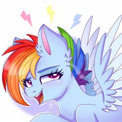 Size: 1280x1280 | Tagged: safe, artist:galaxy swirl, derpibooru import, rainbow dash, pegasus, pony, ear fluff, flying, image, jpeg, looking up, simple background, smiling, smirk, smug, solo, spread wings, white background, wings