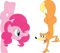 Size: 3539x3150 | Tagged: safe, artist:porygon2z, derpibooru import, pinkie pie, dora the explorer, handstand, image, png, swiper the fox, upside down