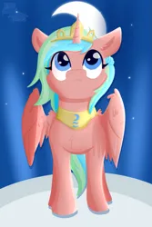 Size: 1425x2139 | Tagged: safe, artist:exobass, derpibooru import, oc, oc:hammonia, alicorn, alicornoc, crown, hammonia, image, jewelry, looking up, moon, png, princess of tides, regalia