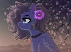 Size: 2700x2000 | Tagged: safe, artist:hakaina, derpibooru import, oc, oc:kennel nightshade, pegasus, pony, cherry blossoms, fangs, female, flower, flower blossom, flower in hair, image, mare, png