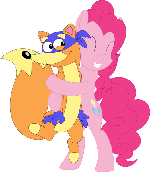 Size: 3111x3569 | Tagged: safe, artist:porygon2z, derpibooru import, pinkie pie, cute, diapinkes, dora the explorer, hug, image, png, swiper the fox