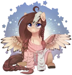 Size: 2091x2200 | Tagged: safe, artist:avrameow, derpibooru import, part of a set, oc, unofficial characters only, pegasus, pony, clothes, commission, image, oversized clothes, pegasus oc, png, simple background, solo, sweater, transparent background, wings, ych result