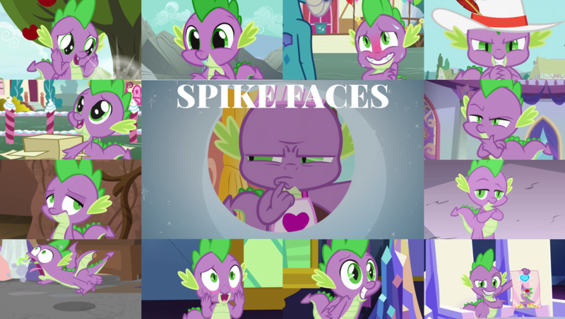 Size: 1280x721 | Tagged: safe, derpibooru import, editor:quoterific, spike, a dog and pony show, castle sweet castle, fake it 'til you make it, father knows beast, honest apple, just for sidekicks, school raze, secret of my excess, simple ways, the big mac question, the crystalling, triple threat, what about discord?, apron, clothes, hat, image, png