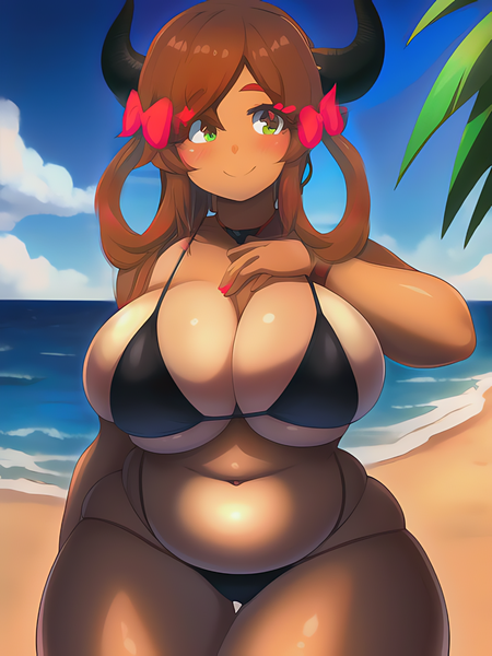 Size: 1020x1360 | Tagged: suggestive, derpibooru import, editor:sammykun, machine learning assisted, machine learning generated, novelai, stable diffusion, yona, human, beach, belly button, big breasts, bikini, breasts, busty yona, chubby, clothes, cute, huge breasts, humanized, image, looking at you, micro bikini, midriff, ocean, png, sand, sky, smiling, swimsuit, thicc thighs, thick, thighs, thunder thighs, water, wide hips, yonadorable