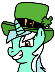 Size: 760x1000 | Tagged: safe, artist:jadeharmony, derpibooru import, lyra heartstrings, pony, unicorn, clover, cute, female, four leaf clover, grin, hat, holiday, image, irish, lyrabetes, mare, png, saint patrick's day, simple background, smiling, solo, top hat, transparent background