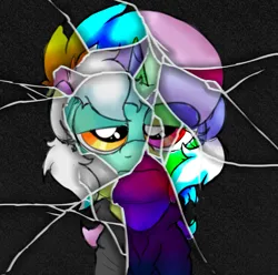 Size: 1521x1507 | Tagged: safe, artist:background basset, derpibooru import, lyra heartstrings, pony, unicorn, broken, bust, clothes, dig the swell hoodie, hoodie, image, png, shattered, simple background, solo