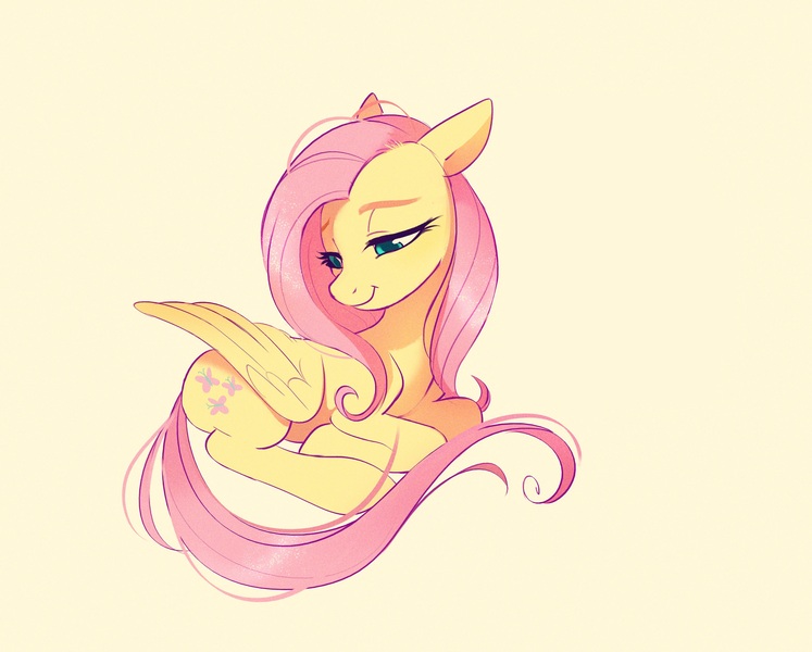 Size: 4096x3290 | Tagged: safe, artist:imalou, banned from derpibooru, deleted from derpibooru, edit, editor:edits of hate, fluttershy, pegasus, pony, cute, female, folded wings, image, jpeg, lidded eyes, lying down, mare, ponyloaf, prone, shyabetes, sitting, smiling, text, wings