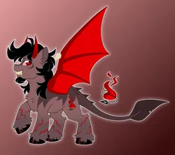 Size: 5204x4620 | Tagged: safe, artist:crazysketch101, derpibooru import, oc, oc:lucifer, demon, demon pony, original species, pony, bat wings, devil tail, horns, image, png, sharp teeth, tail, teeth, unshorn fetlocks, wings