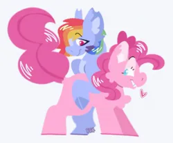 Size: 1654x1379 | Tagged: safe, artist:partyponypower, derpibooru import, pinkie pie, rainbow dash, earth pony, pegasus, pony, chest fluff, duo, female, heart, image, jpeg, lesbian, pinkiedash, shipping, simple background, smiling, white background