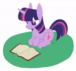 Size: 940x871 | Tagged: safe, artist:partyponypower, derpibooru import, twilight sparkle, pony, unicorn, book, image, jpeg, looking down, lying down, simple background, smiling, solo, unicorn twilight, white background