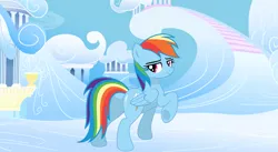 Size: 1207x662 | Tagged: suggestive, artist:mlpfan3991, derpibooru import, rainbow dash, pegasus, 20% cooler, ass, butt, cloudsdale, female, flank, image, jpeg, looking at you, looking back, looking back at you, rainbutt dash, solo, solo female