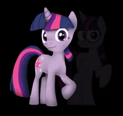Size: 894x842 | Tagged: safe, artist:partyponypower, derpibooru import, twilight sparkle, pony, unicorn, 3d, black background, image, jpeg, raised hoof, simple background, smiling, solo, source filmmaker, unicorn twilight