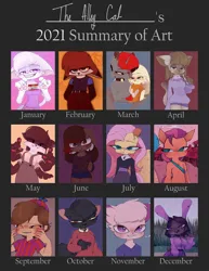 Size: 2850x3700 | Tagged: safe, artist:thealleycatc8, derpibooru import, fluttershy, sunny starscout, oc, alicorn, anthro, cat, earth pony, pegasus, rabbit, alicorn oc, animal, art summary, balloon boy, blushing, clothes, female, five nights at freddy's, g5, horn, image, jpeg, male, smiling, wings