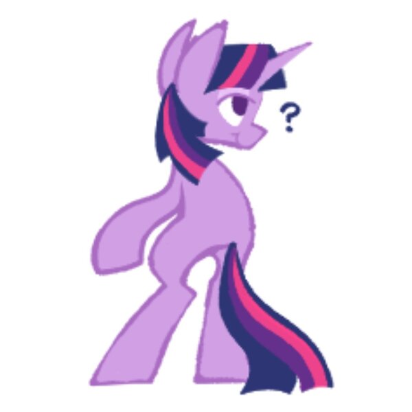 Size: 1000x1000 | Tagged: safe, artist:partyponypower, derpibooru import, twilight sparkle, pony, unicorn, image, jpeg, question mark, simple background, smiling, solo, standing on two hooves, unicorn twilight, white background