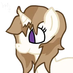 Size: 720x720 | Tagged: safe, artist:fluffymarsh, derpibooru import, oc, oc:fluffymarsh, unofficial characters only, pony, unicorn, brown mane, female, first drawing, food, happy, image, mare, marshmallow, png, purple eyes, show accurate, signature, simple background, solo, transparent background