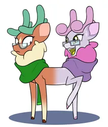 Size: 2551x3000 | Tagged: safe, artist:mrneo, derpibooru import, cashmere (tfh), oc, oc:mohair, deer, reindeer, them's fightin' herds, antlers, canon x oc, clothes, community related, conjoined, fusion, glasses, image, jpeg, mocash, scarf, shipping, tfh oc, we have become one