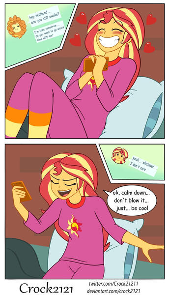 Size: 1280x2232 | Tagged: source needed, useless source url, safe, artist:crock2121, derpibooru import, adagio dazzle, sunset shimmer, human, equestria girls, equestria girls series, blushing, cute, duo, duo female, female, image, jpeg, lesbian, phone, shimmerbetes, shipping, smiling, sunsagio, text