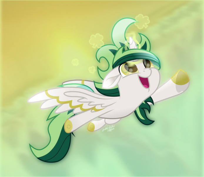 Size: 3793x3279 | Tagged: safe, artist:lincolnbrewsterfan, derpibooru import, oc, oc:riverdance, alicorn, pony, my little pony: the movie, .svg available, 2023, alicorn oc, brand, branding, cloud, clover, colored hooves, colored wings, excited, flying, glorious, glow, glowing horn, gradient background, green eyes, happy, holiday, hoof tapping, horn, image, inkscape, lens flare, magic, magic aura, male, movie accurate, nc-tv signature, olive eyes, one ear down, outline, png, projection, projector, reaching, saint patrick's day, skyline, solo, song in the description, song reference, spread wings, stallion, striped wings, sunlight, tail, tattoo, telekinesis, two toned mane, two toned tail, two toned wings, vector, wallpaper, wing stripes, wings