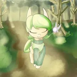 Size: 2000x2000 | Tagged: safe, artist:gorebox, derpibooru import, ponified, earth pony, fairy, pony, crossover, forest, image, jpeg, kokiri ponified, saria, solo, the legend of zelda, the legend of zelda: ocarina of time, tree, video game crossover
