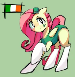 Size: 3640x3719 | Tagged: safe, artist:solid shrimp, derpibooru import, fluttershy, pegasus, pony, clothes, hat, holiday, image, irish, one-piece swimsuit, png, saint patrick's day, socks, solo, sticker, swimsuit